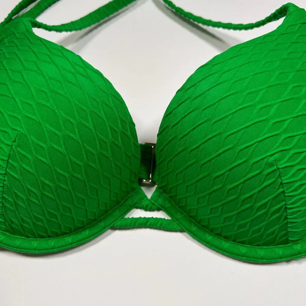 Victoria Secret 36B Bombshell Push Up Bikini Top Adds 2 Cups Textured Jade Green
